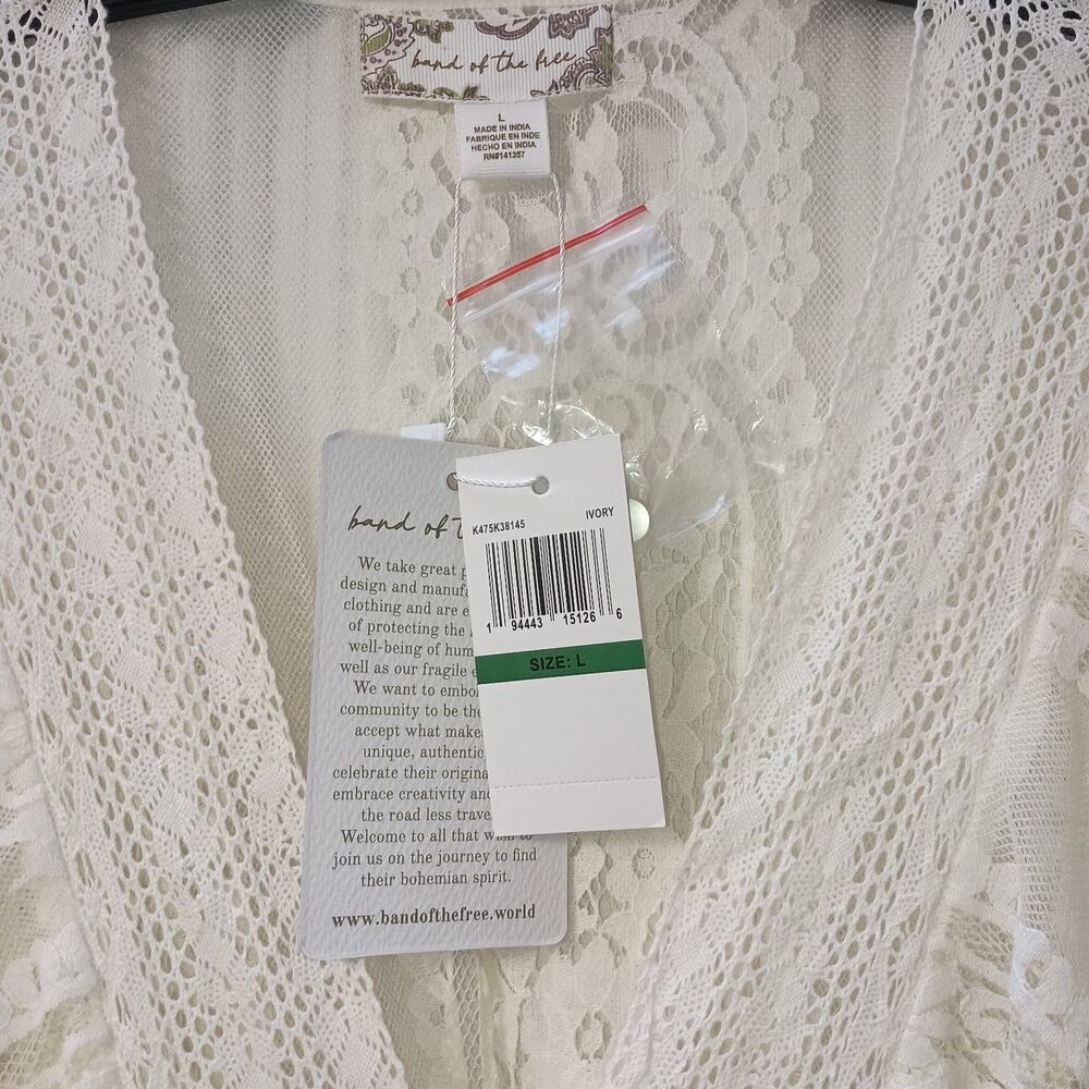 Band of the Free Lace Kimono Boho Duster Ivory Sheer Maxi Festival Beach Coverup - Picture 6 of 7